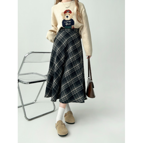 大碼微胖mm灰色毛呢格子半身裙女秋冬長裙遮胯繖裙中長款a字裙子 大碼微胖mm灰色毛呢格子半身裙女秋冬長裙遮胯繖裙中長款a字裙子