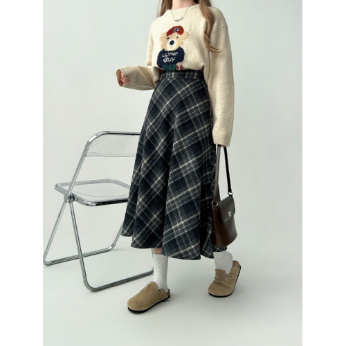 大碼微胖mm灰色毛呢格子半身裙女秋冬長裙遮胯繖裙中長款a字裙子 大碼微胖mm灰色毛呢格子半身裙女秋冬長裙遮胯繖裙中長款a字裙子