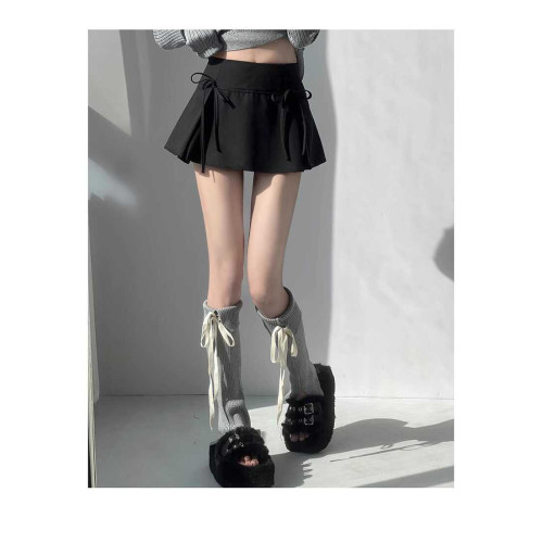 蝴蝶結系帶低腰辣妹半身裙女復古學院風防走光西裝短裙A字迷你裙