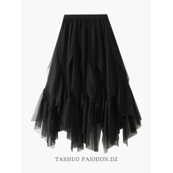 不規則荷葉邊紗裙半身裙女秋冬2025新款半裙設計感中長款網紗長裙