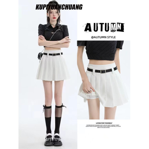 白色百褶裙女高腰休閒裙2025冬小個子學院風jk短裙顯瘦a字半身裙Z