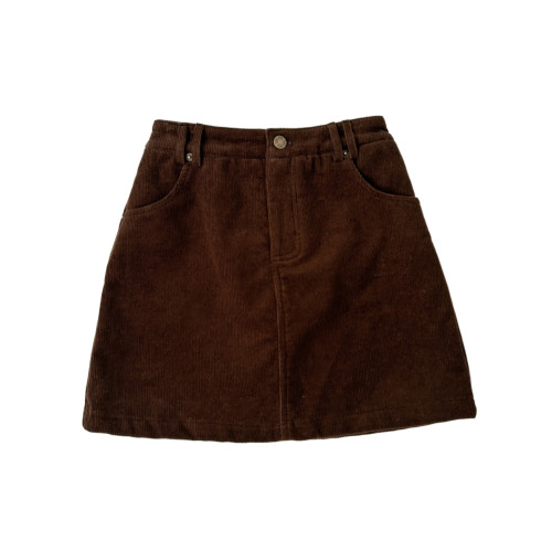 大碼胖mm半身裙女秋冬季咖色短款a字燈芯絨包臀復古裙子棕色短裙