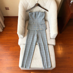 2025春季慼薇明星同款格子薄款小西裝套裝女英倫風復古抹胸三件套