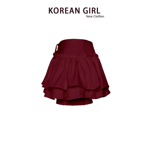 芭蕾風辣妹紅色蓬蓬裙半身裙女秋季純欲風蛋糕裙高腰a字超短裙子