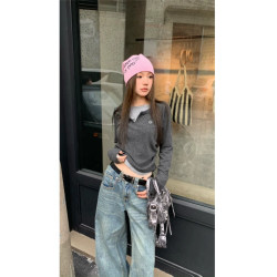 PPHOME甜欲學姐~假兩件設計百搭長袖T恤秋冬內搭修身顯瘦打底上衣