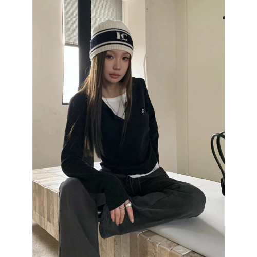 PPHOME甜欲學姐~假兩件設計百搭長袖T恤秋冬內搭修身顯瘦打底上衣