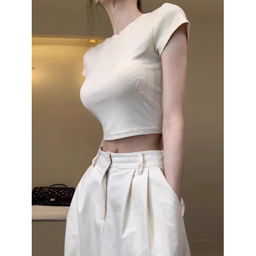 純欲辣妹修身短袖t恤女夏季2025新款後背鏤空抽繩設計感短款上衣