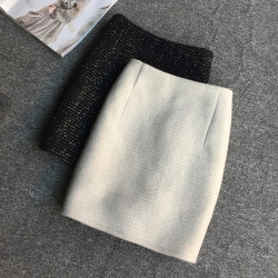 金絲毛呢針織半身裙2025秋冬新款黑色彈力高腰顯瘦A字包臀短裙女