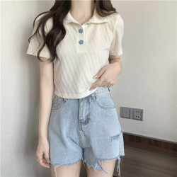 ins超火Polo衫短袖t恤女夏天高腰露臍短款百搭chic港味甜辣上衣潮