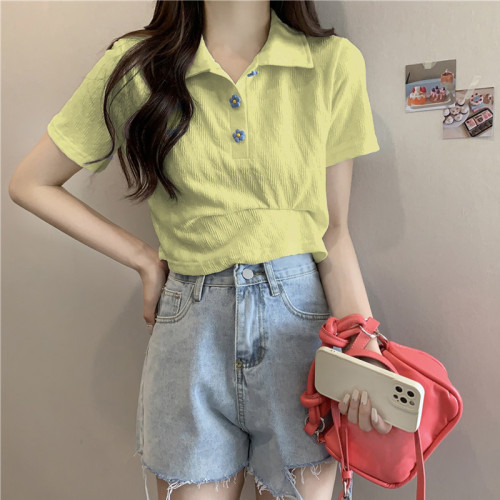 ins超火Polo衫短袖t恤女夏天高腰露臍短款百搭chic港味甜辣上衣潮