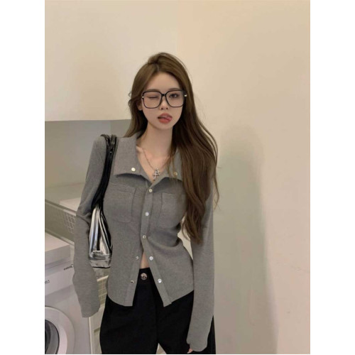 灰色內搭打底衫女秋季小衆設計感新款韓版襯衫氣質別致長袖上衣潮