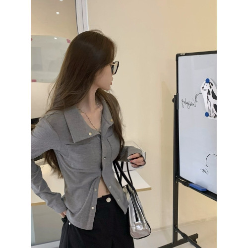 灰色內搭打底衫女秋季小衆設計感新款韓版襯衫氣質別致長袖上衣潮
