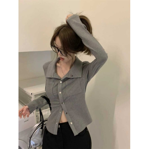 灰色內搭打底衫女秋季小衆設計感新款韓版襯衫氣質別致長袖上衣潮