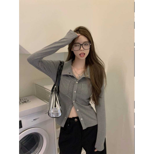 灰色內搭打底衫女秋季小衆設計感新款韓版襯衫氣質別致長袖上衣潮