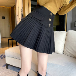 大碼毛呢百褶半身裙女秋冬設計感遮肚子顯瘦蓬蓬裙高腰a字短裙子