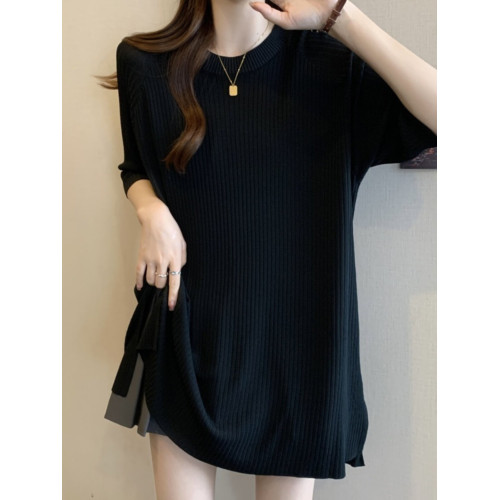 大碼冰絲中長款短袖t恤女2026新款胖mm寬鬆慵懶風遮屁股開叉上衣 大碼冰絲中長款短袖t恤女2026新款胖mm寬鬆慵懶風遮屁股開叉上衣