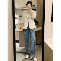 米色西裝外套女小個子短款2025春秋季新款韓版高級感七分袖薄西服