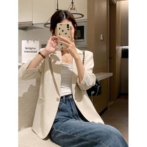 米色西裝外套女小個子短款2025春秋季新款韓版高級感七分袖薄西服 米色西裝外套女小個子短款2025春秋季新款韓版高級感七分袖薄西服