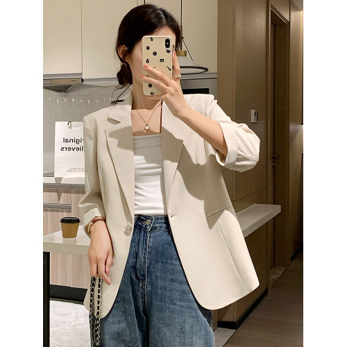 米色西裝外套女小個子短款2025春秋季新款韓版高級感七分袖薄西服 米色西裝外套女小個子短款2025春秋季新款韓版高級感七分袖薄西服