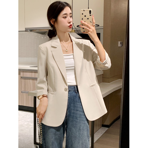 米色西裝外套女小個子短款2025春秋季新款韓版高級感七分袖薄西服 米色西裝外套女小個子短款2025春秋季新款韓版高級感七分袖薄西服