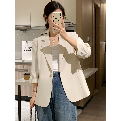 米色西裝外套女小個子短款2025春秋季新款韓版高級感七分袖薄西服 米色西裝外套女小個子短款2025春秋季新款韓版高級感七分袖薄西服