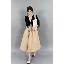 米米小姐2025夏季新品薄款中長款高腰黑色復古百褶a字半身裙顯瘦