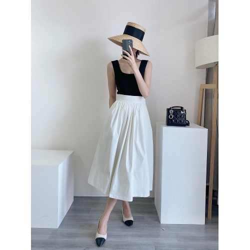 米米小姐2025夏季新品薄款中長款高腰黑色復古百褶a字半身裙顯瘦