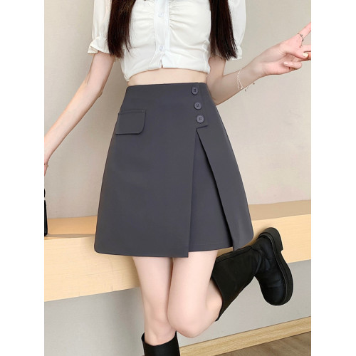 不規則高級感灰色復古半身裙大碼小衆氣質短裙女夏遮肚A字西裝裙 不規則高級感灰色復古半身裙大碼小衆氣質短裙女夏遮肚A字西裝裙