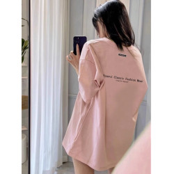 重磅純棉美式藕粉色字母短袖t恤女夏季寬松oversize港風chic上衣