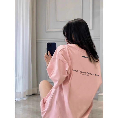 重磅純棉美式藕粉色字母短袖t恤女夏季寬松oversize港風chic上衣