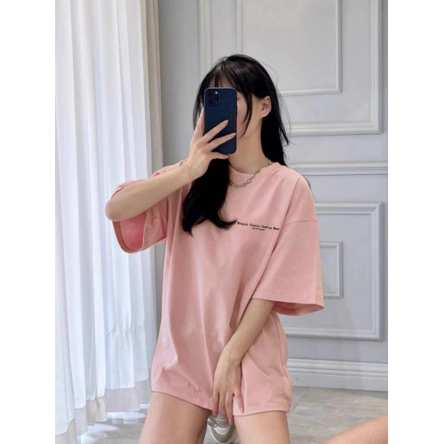重磅純棉美式藕粉色字母短袖t恤女夏季寬松oversize港風chic上衣