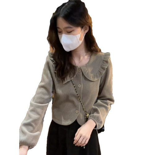 娃娃領燈芯絨襯衫上衣女春秋設計感小衆時尚洋氣內搭襯衣打底小衫