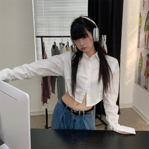 短款白色襯衫女秋冬2025新款大碼胖mm設計感小衆寬鬆修身顯瘦上衣