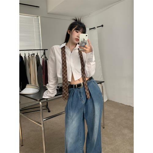 短款白色襯衫女秋冬2025新款大碼胖mm設計感小衆寬鬆修身顯瘦上衣