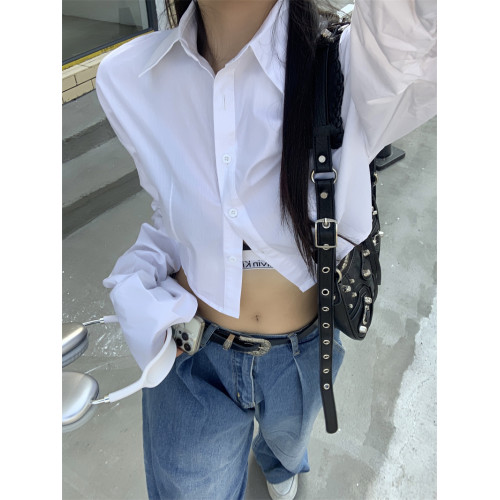 短款白色襯衫女秋冬2025新款大碼胖mm設計感小衆寬鬆修身顯瘦上衣