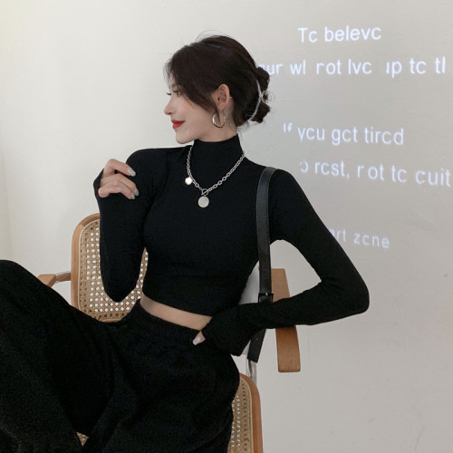 T恤女半高領緊身洋氣長袖內搭打底衫春秋2025曡穿修身短款上衣ins T恤女半高領緊身洋氣長袖內搭打底衫春秋2025曡穿修身短款上衣ins