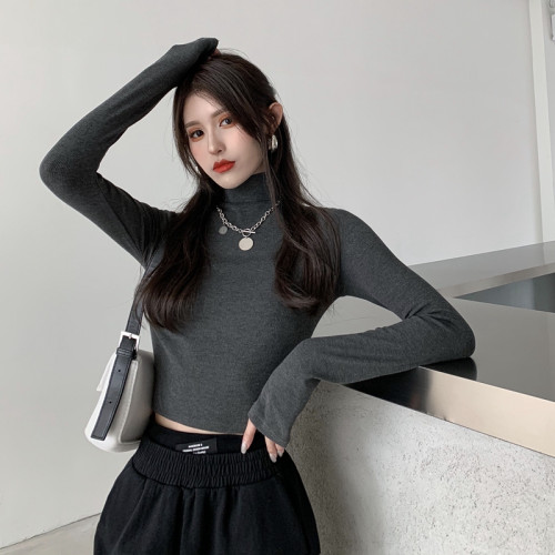 T恤女半高領緊身洋氣長袖內搭打底衫春秋2025曡穿修身短款上衣ins T恤女半高領緊身洋氣長袖內搭打底衫春秋2025曡穿修身短款上衣ins