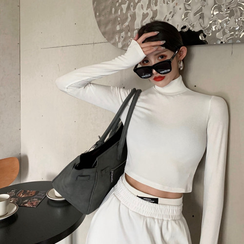 T恤女半高領緊身洋氣長袖內搭打底衫春秋2025曡穿修身短款上衣ins T恤女半高領緊身洋氣長袖內搭打底衫春秋2025曡穿修身短款上衣ins