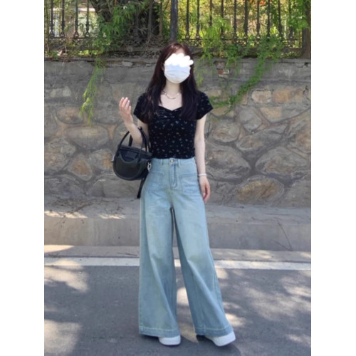 辣妹碎花別致方領鎖骨純欲正肩修身短袖T恤女夏季洋氣絕美ins上衣