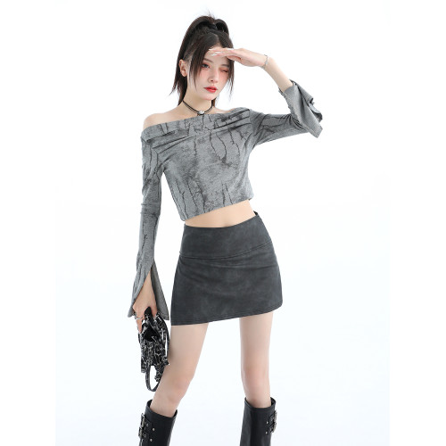 MASS 灰色pu皮半身裙女秋冬高腰包臀a字短裙子超火限步半裙褲裙 MASS 灰色pu皮半身裙女秋冬高腰包臀a字短裙子超火限步半裙褲裙