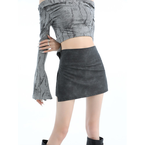 MASS 灰色pu皮半身裙女秋冬高腰包臀a字短裙子超火限步半裙褲裙 MASS 灰色pu皮半身裙女秋冬高腰包臀a字短裙子超火限步半裙褲裙