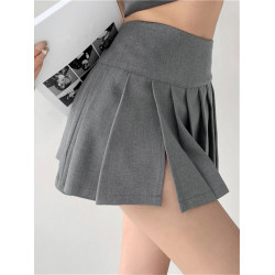 歐美灰色高腰性感辣妹a字開叉百褶裙褲女秋百搭顯瘦防走光半身裙