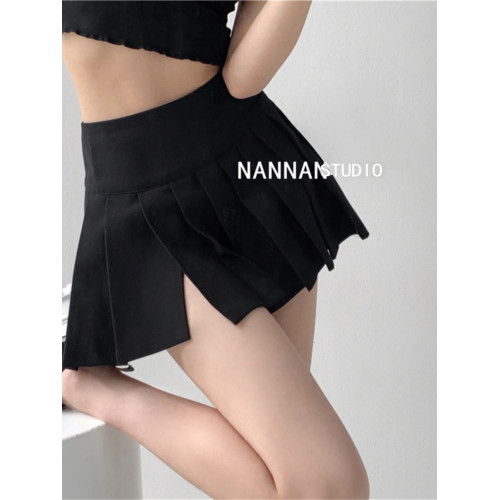 歐美灰色高腰性感辣妹a字開叉百褶裙褲女秋百搭顯瘦防走光半身裙 歐美灰色高腰性感辣妹a字開叉百褶裙褲女秋百搭顯瘦防走光半身裙