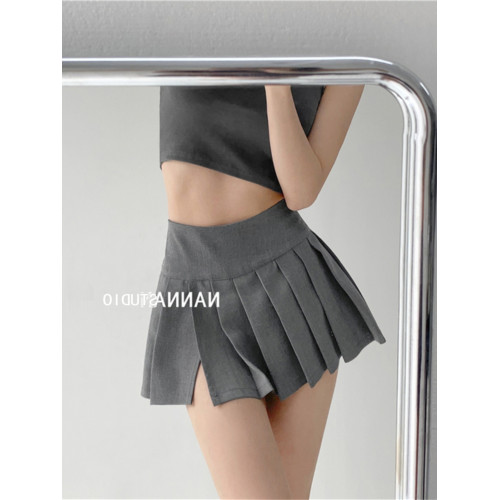 歐美灰色高腰性感辣妹a字開叉百褶裙褲女秋百搭顯瘦防走光半身裙 歐美灰色高腰性感辣妹a字開叉百褶裙褲女秋百搭顯瘦防走光半身裙