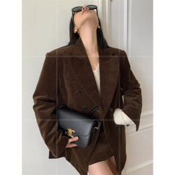 燈芯絨西裝外套女春秋高級感穿搭氣質休閒修身復古西服