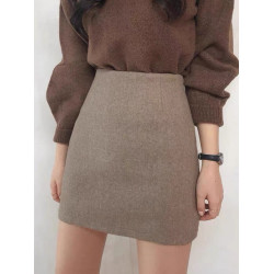 毛呢包臀裙半身裙女秋冬杏色呢子彈力包裙高腰顯瘦一步短裙防走光