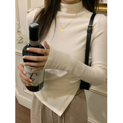 半高領內搭打底衫女秋冬2025新款不規則chic長袖純欲灰色修身上衣