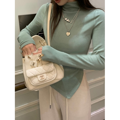 半高領內搭打底衫女秋冬2025新款不規則chic長袖純欲灰色修身上衣