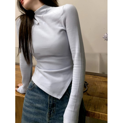半高領內搭打底衫女秋冬2025新款不規則chic長袖純欲灰色修身上衣