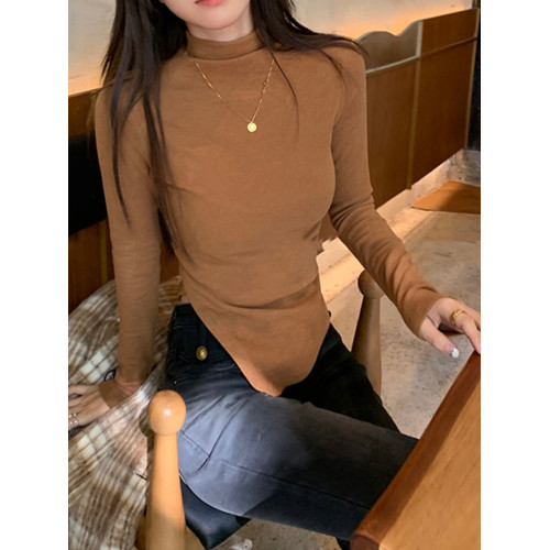 半高領內搭打底衫女秋冬2025新款不規則chic長袖純欲灰色修身上衣